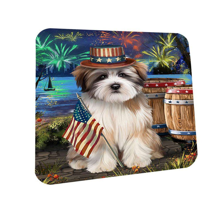 4th of July Independence Day Fireworks Tibetan Terrier Dog at the Lake Coasters Set of 4 CST51194