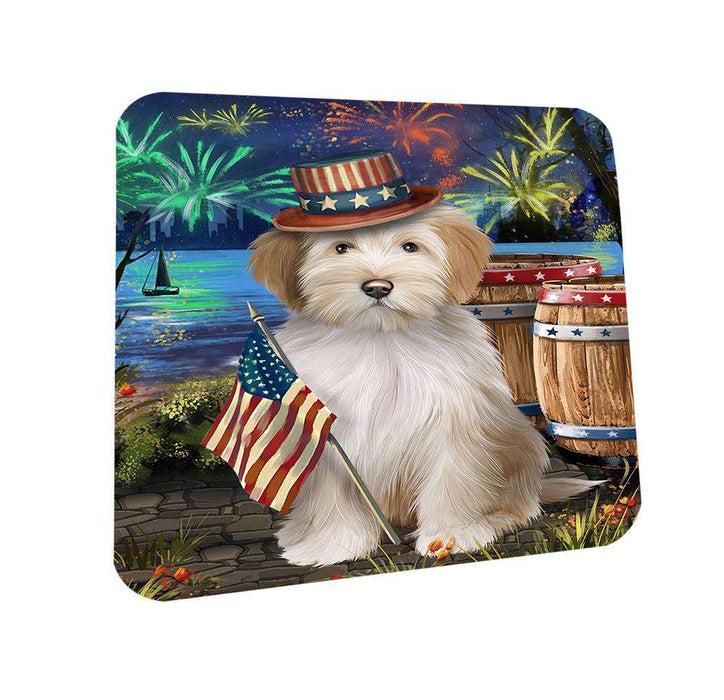 4th of July Independence Day Fireworks Tibetan Terrier Dog at the Lake Coasters Set of 4 CST51195
