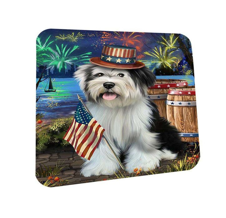 4th of July Independence Day Fireworks Tibetan Terrier Dog at the Lake Coasters Set of 4 CST51196