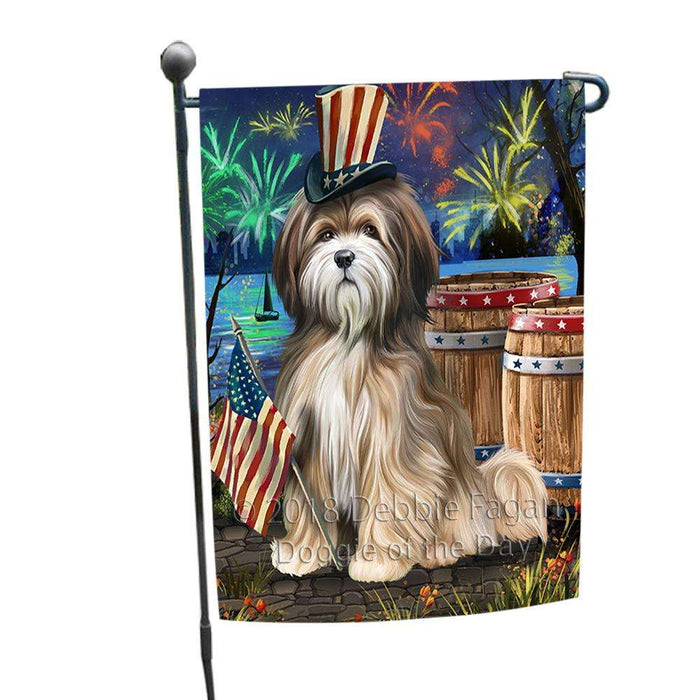 4th of July Independence Day Fireworks Tibetan Terrier Dog at the Lake Garden Flag GFLG51155