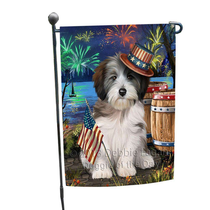 4th of July Independence Day Fireworks Tibetan Terrier Dog at the Lake Garden Flag GFLG51156