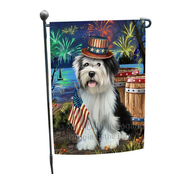 4th of July Independence Day Fireworks Tibetan Terrier Dog at the Lake Garden Flag GFLG51159