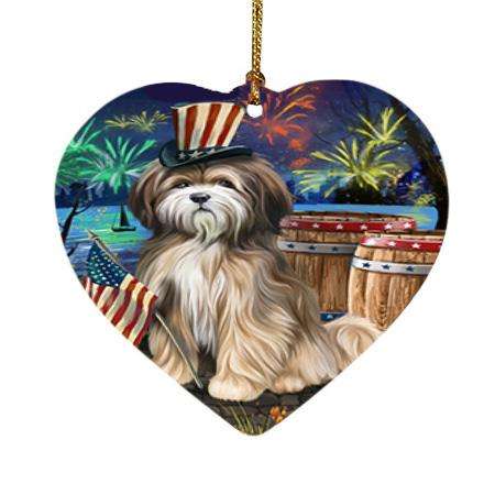 4th of July Independence Day Fireworks Tibetan Terrier Dog at the Lake Heart Christmas Ornament HPOR51233