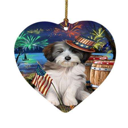 4th of July Independence Day Fireworks Tibetan Terrier Dog at the Lake Heart Christmas Ornament HPOR51234