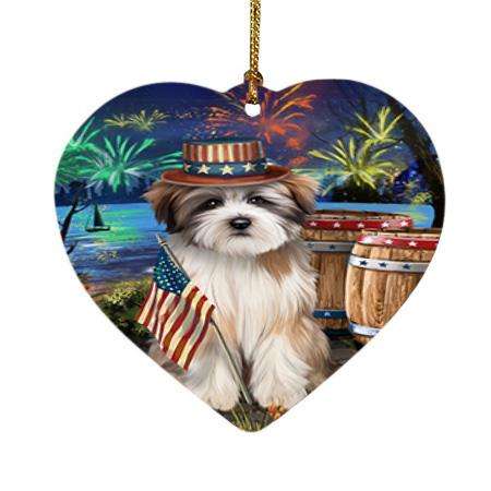 4th of July Independence Day Fireworks Tibetan Terrier Dog at the Lake Heart Christmas Ornament HPOR51235