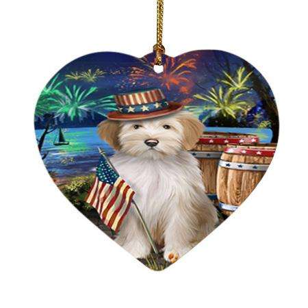 4th of July Independence Day Fireworks Tibetan Terrier Dog at the Lake Heart Christmas Ornament HPOR51236