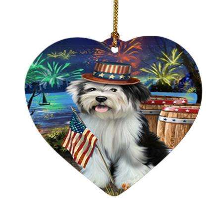 4th of July Independence Day Fireworks Tibetan Terrier Dog at the Lake Heart Christmas Ornament HPOR51237