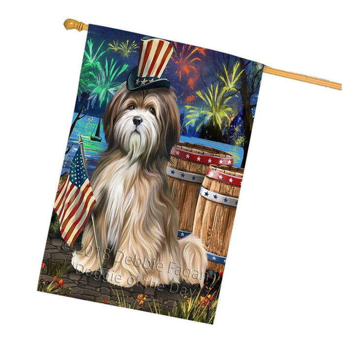 4th of July Independence Day Fireworks Tibetan Terrier Dog at the Lake House Flag FLG51291