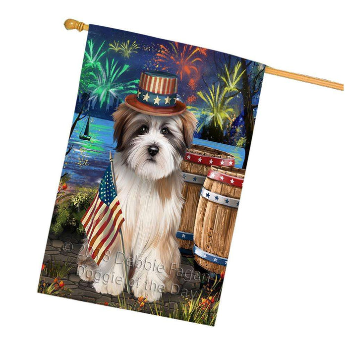 4th of July Independence Day Fireworks Tibetan Terrier Dog at the Lake House Flag FLG51293