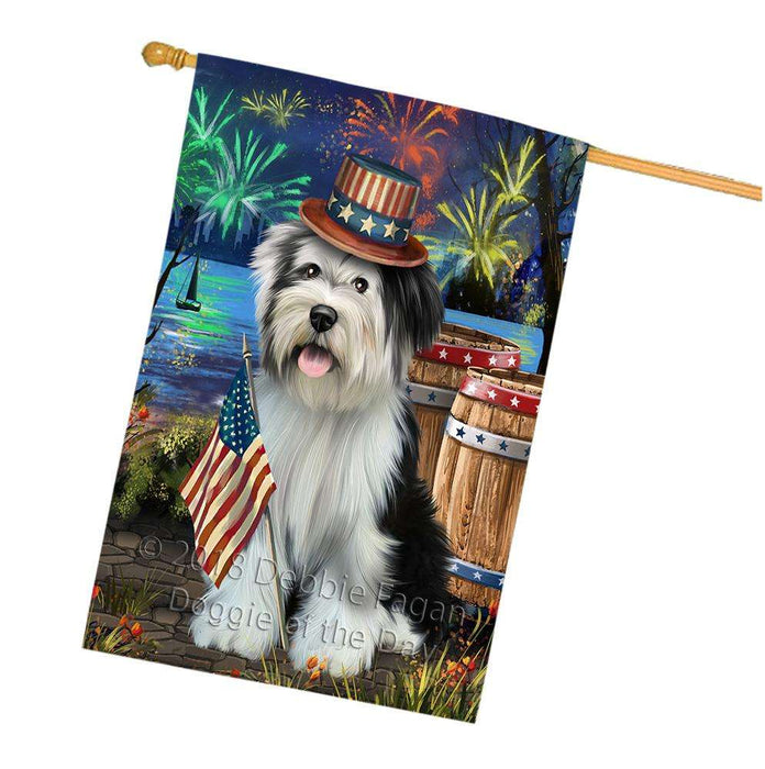 4th of July Independence Day Fireworks Tibetan Terrier Dog at the Lake House Flag FLG51295