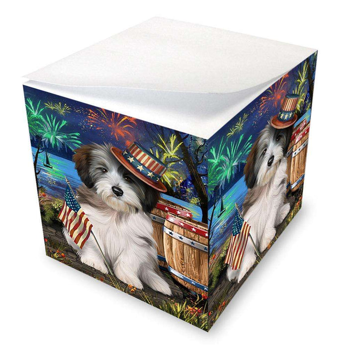 4th of July Independence Day Fireworks Tibetan Terrier Dog at the Lake Note Cube NOC51234