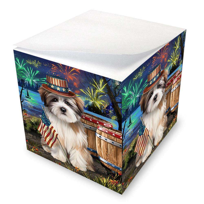4th of July Independence Day Fireworks Tibetan Terrier Dog at the Lake Note Cube NOC51235