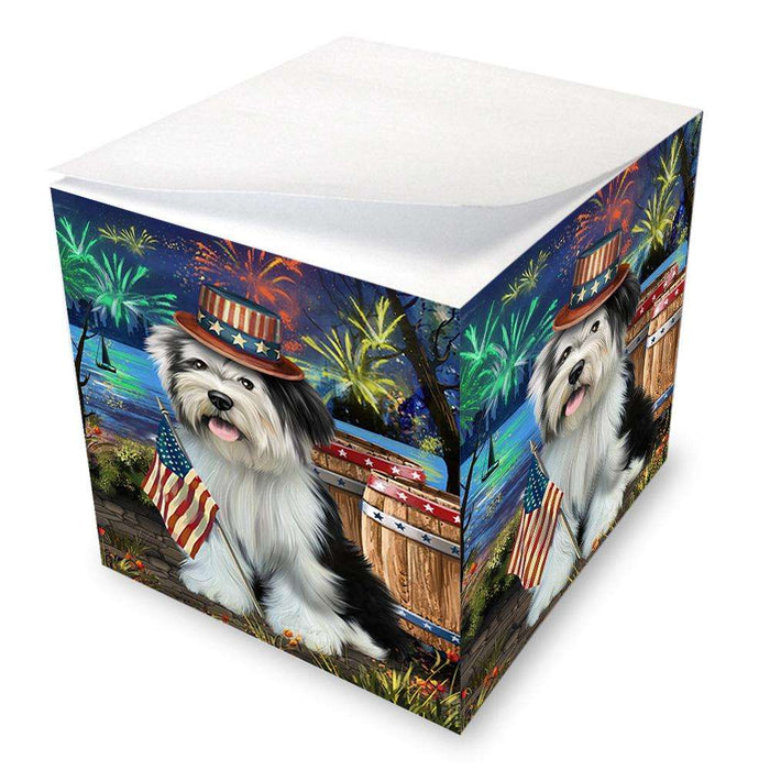 4th of July Independence Day Fireworks Tibetan Terrier Dog at the Lake Note Cube NOC51237