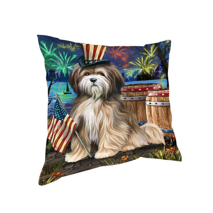 4th of July Independence Day Fireworks Tibetan Terrier Dog at the Lake Pillow PIL60996
