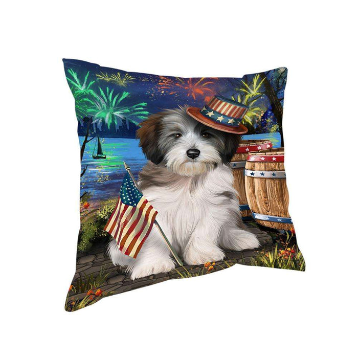4th of July Independence Day Fireworks Tibetan Terrier Dog at the Lake Pillow PIL61000