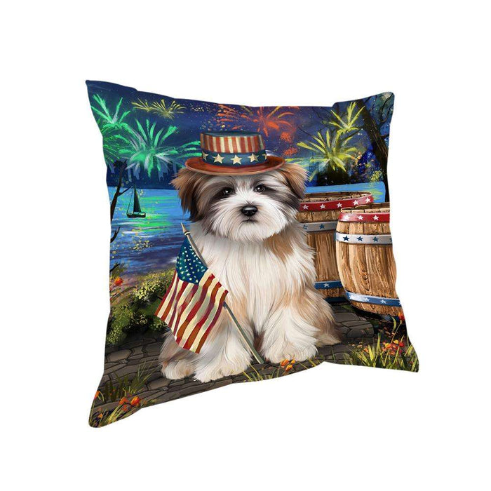 4th of July Independence Day Fireworks Tibetan Terrier Dog at the Lake Pillow PIL61004