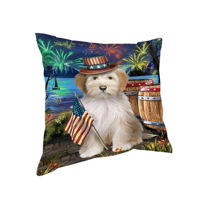 4th of July Independence Day Fireworks Tibetan Terrier Dog at the Lake Pillow PIL61008