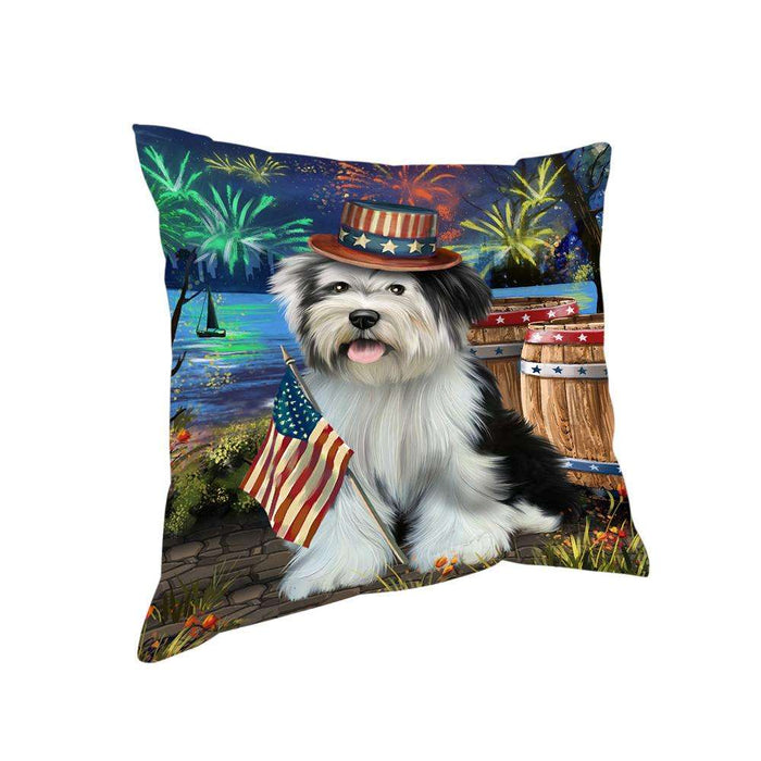 4th of July Independence Day Fireworks Tibetan Terrier Dog at the Lake Pillow PIL61012