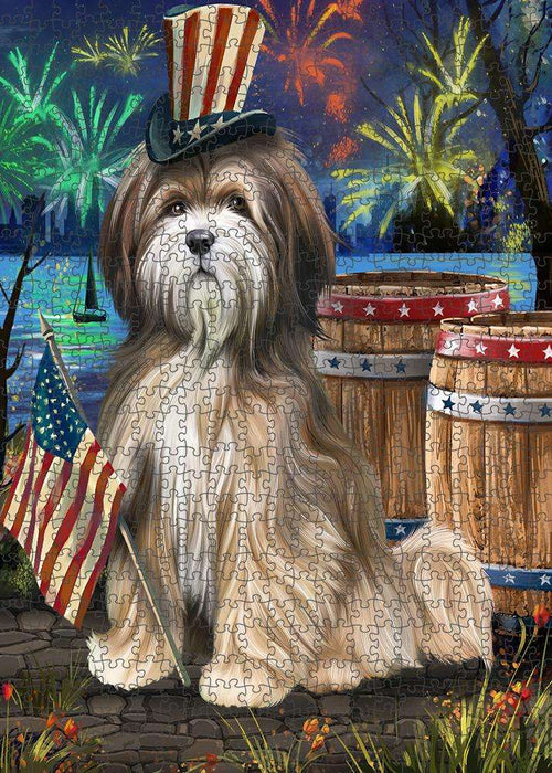 4th of July Independence Day Fireworks Tibetan Terrier Dog at the Lake Puzzle with Photo Tin PUZL57561