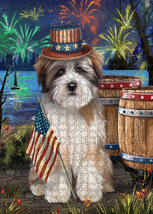 4th of July Independence Day Fireworks Tibetan Terrier Dog at the Lake Puzzle with Photo Tin PUZL57567