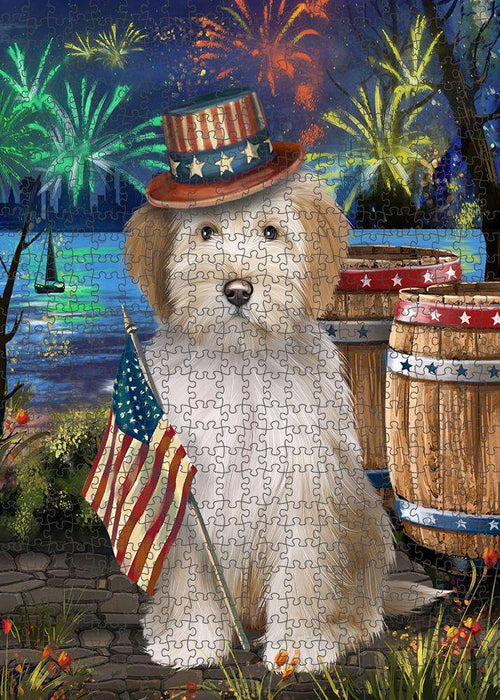 4th of July Independence Day Fireworks Tibetan Terrier Dog at the Lake Puzzle with Photo Tin PUZL57570