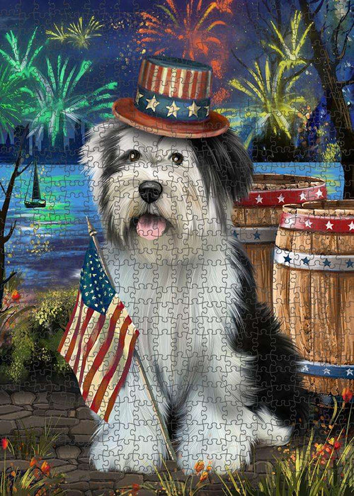 4th of July Independence Day Fireworks Tibetan Terrier Dog at the Lake Puzzle with Photo Tin PUZL57573