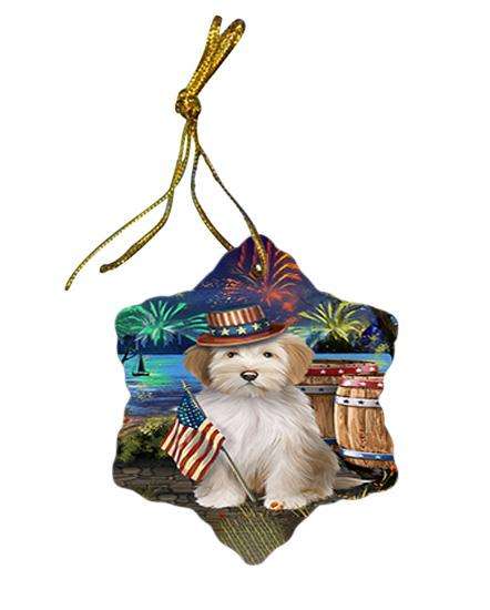 4th of July Independence Day Fireworks Tibetan Terrier Dog at the Lake Star Porcelain Ornament SPOR51228