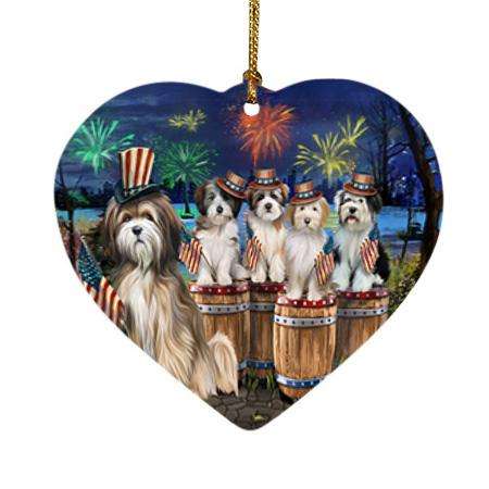 4th of July Independence Day Fireworks Tibetan Terriers at the Lake Heart Christmas Ornament HPOR51056