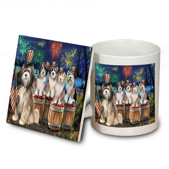 4th of July Independence Day Fireworks Tibetan Terriers at the Lake Mug and Coaster Set MUC51048