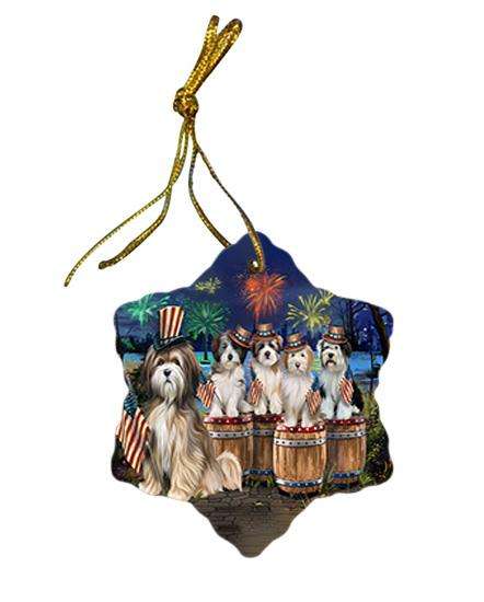 4th of July Independence Day Fireworks Tibetan Terriers at the Lake Star Porcelain Ornament SPOR51048