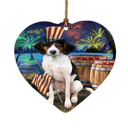 4th of July Independence Day Fireworks Treeing Walker Coonhound Dog at the Lake Heart Christmas Ornament HPOR51238
