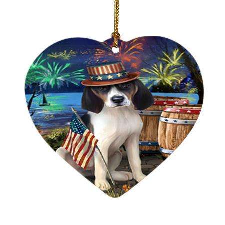 4th of July Independence Day Fireworks Treeing Walker Coonhound Dog at the Lake Heart Christmas Ornament HPOR51239