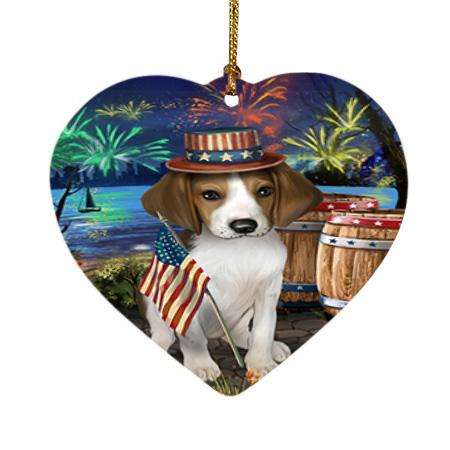 4th of July Independence Day Fireworks Treeing Walker Coonhound Dog at the Lake Heart Christmas Ornament HPOR51240