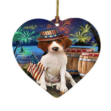 4th of July Independence Day Fireworks Treeing Walker Coonhound Dog at the Lake Heart Christmas Ornament HPOR51241