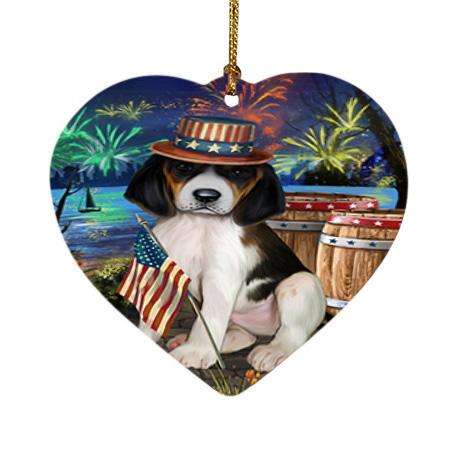 4th of July Independence Day Fireworks Treeing Walker Coonhound Dog at the Lake Heart Christmas Ornament HPOR51242