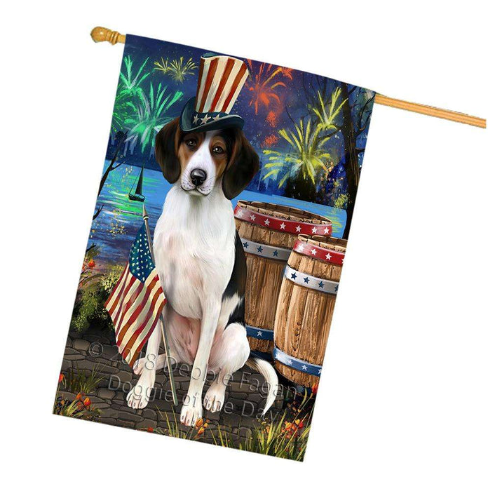 4th of July Independence Day Fireworks Treeing Walker Coonhound Dog at the Lake House Flag FLG51296