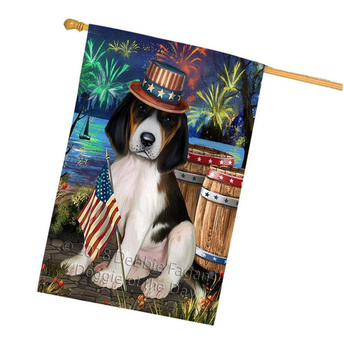 4th of July Independence Day Fireworks Treeing Walker Coonhound Dog at the Lake House Flag FLG51300
