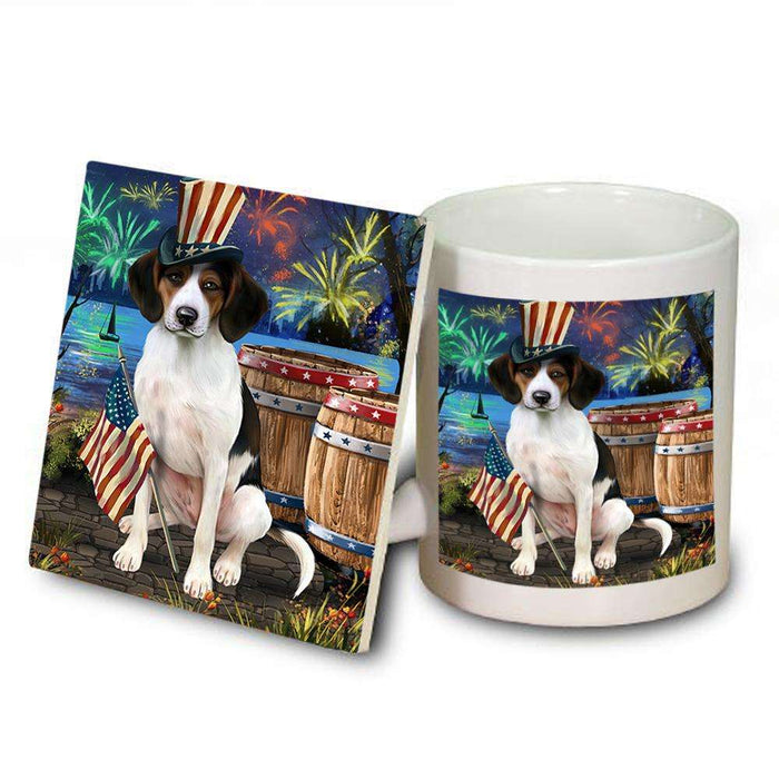 4th of July Independence Day Fireworks Treeing Walker Coonhound Dog at the Lake Mug and Coaster Set MUC51230