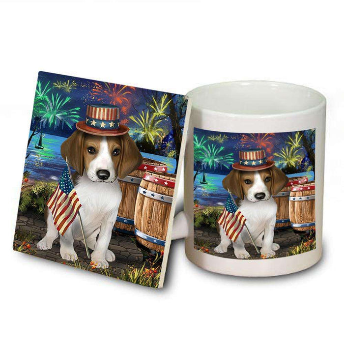4th of July Independence Day Fireworks Treeing Walker Coonhound Dog at the Lake Mug and Coaster Set MUC51232