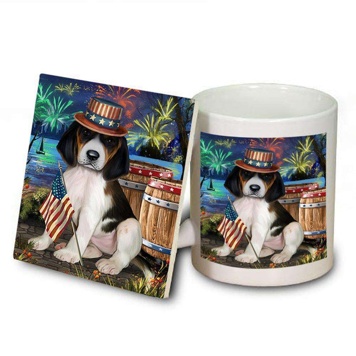 4th of July Independence Day Fireworks Treeing Walker Coonhound Dog at the Lake Mug and Coaster Set MUC51234