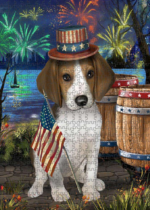 4th of July Independence Day Fireworks Treeing Walker Coonhound Dog at the Lake Puzzle with Photo Tin PUZL57582