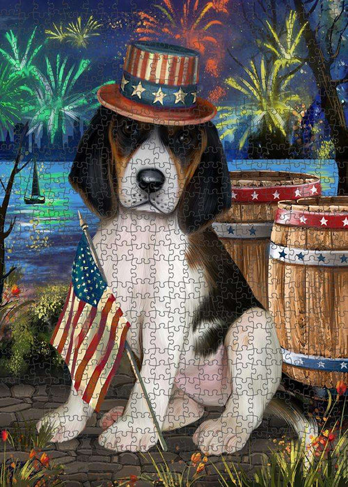 4th of July Independence Day Fireworks Treeing Walker Coonhound Dog at the Lake Puzzle with Photo Tin PUZL57588