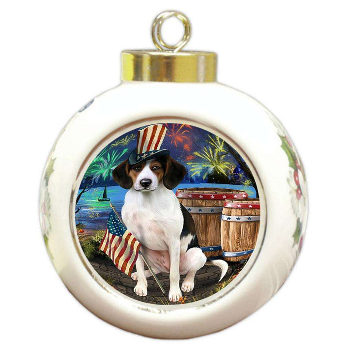 4th of July Independence Day Fireworks Treeing Walker Coonhound Dog at the Lake Round Ball Christmas Ornament RBPOR51238