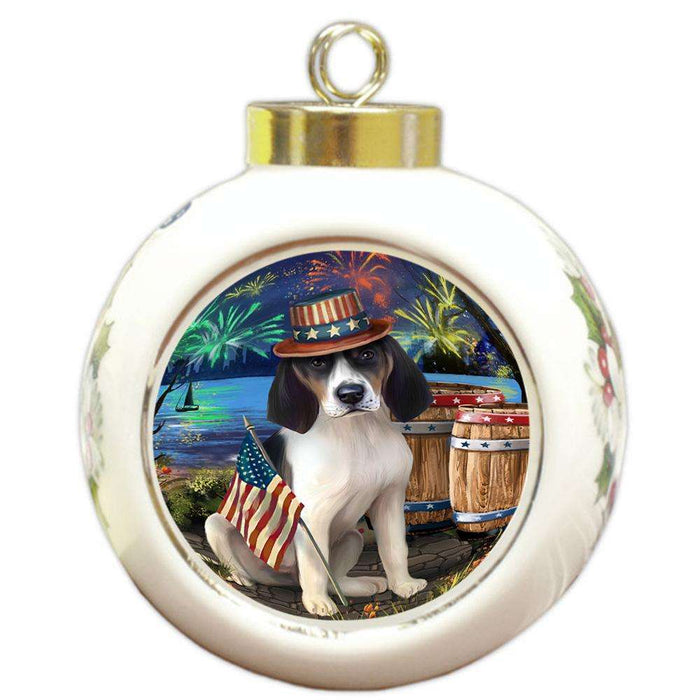 4th of July Independence Day Fireworks Treeing Walker Coonhound Dog at the Lake Round Ball Christmas Ornament RBPOR51239