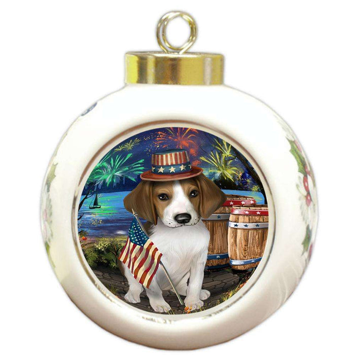 4th of July Independence Day Fireworks Treeing Walker Coonhound Dog at the Lake Round Ball Christmas Ornament RBPOR51240