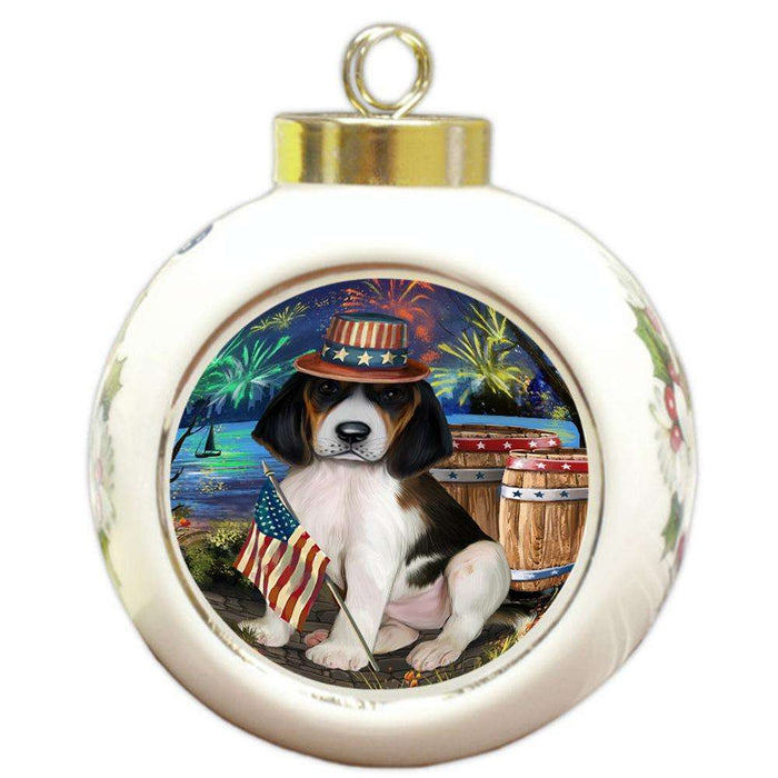 4th of July Independence Day Fireworks Treeing Walker Coonhound Dog at the Lake Round Ball Christmas Ornament RBPOR51242