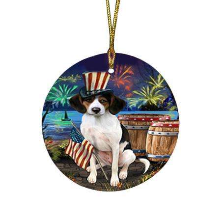4th of July Independence Day Fireworks Treeing Walker Coonhound Dog at the Lake Round Flat Christmas Ornament RFPOR51229