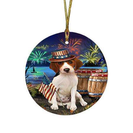 4th of July Independence Day Fireworks Treeing Walker Coonhound Dog at the Lake Round Flat Christmas Ornament RFPOR51232