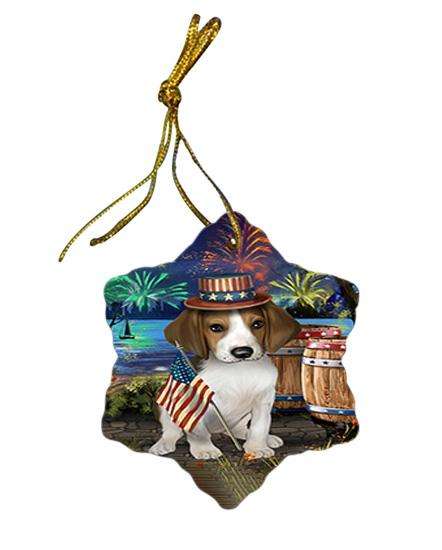 4th of July Independence Day Fireworks Treeing Walker Coonhound Dog at the Lake Star Porcelain Ornament SPOR51232
