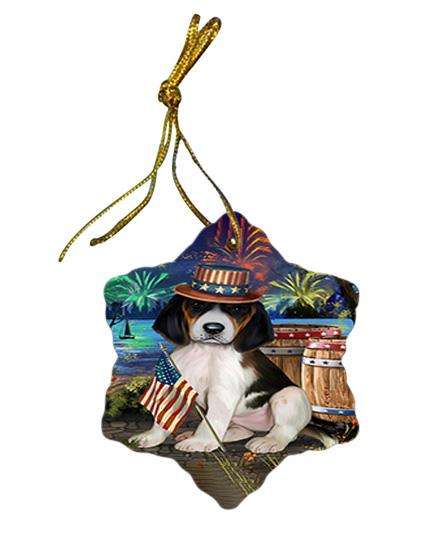 4th of July Independence Day Fireworks Treeing Walker Coonhound Dog at the Lake Star Porcelain Ornament SPOR51234